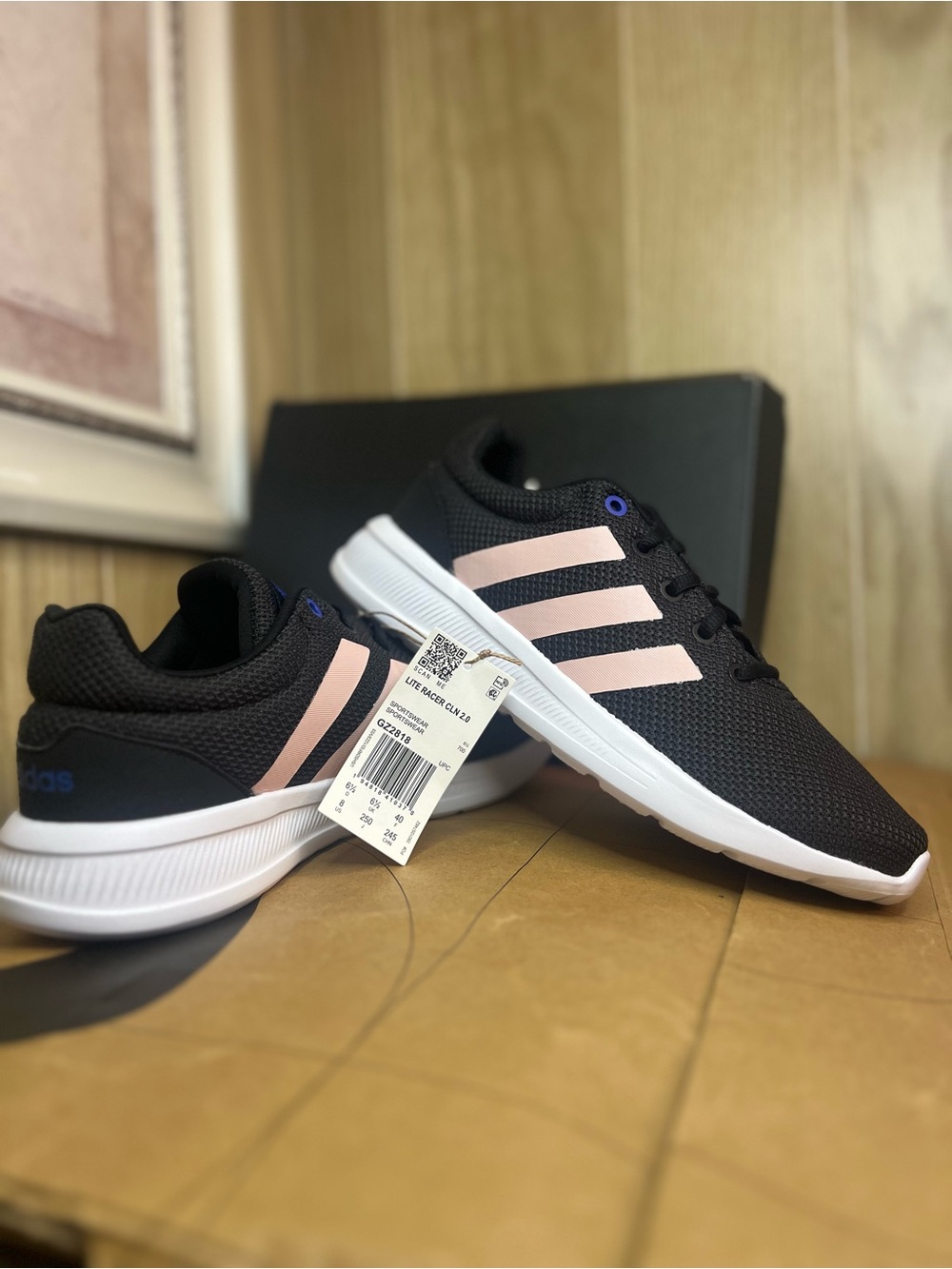 adidas Lite Racer CLN 2.0 Women’s 8 Black Pink New With Box